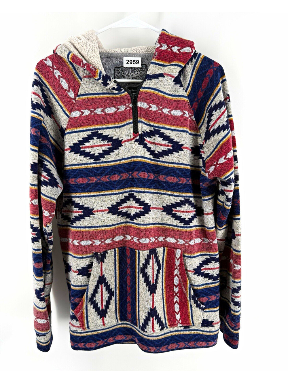 Brooklyn Cloth Mens L Southwestern Geometric Fleece Half Zip Hoodie Pockets